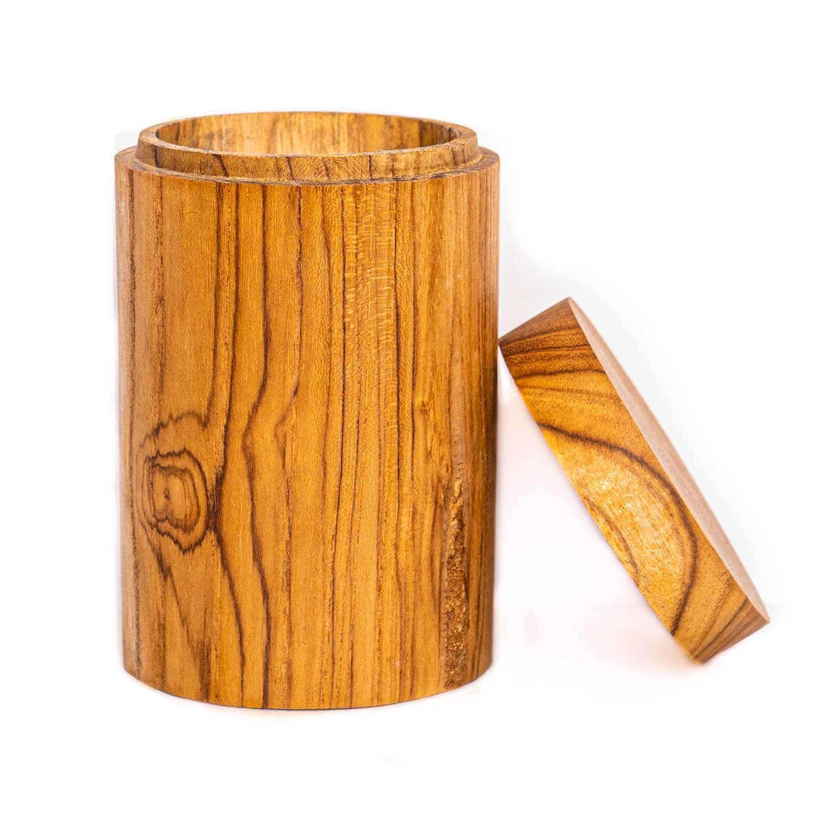 Teak Wood Spice Jar with Wooden Lid - Large
