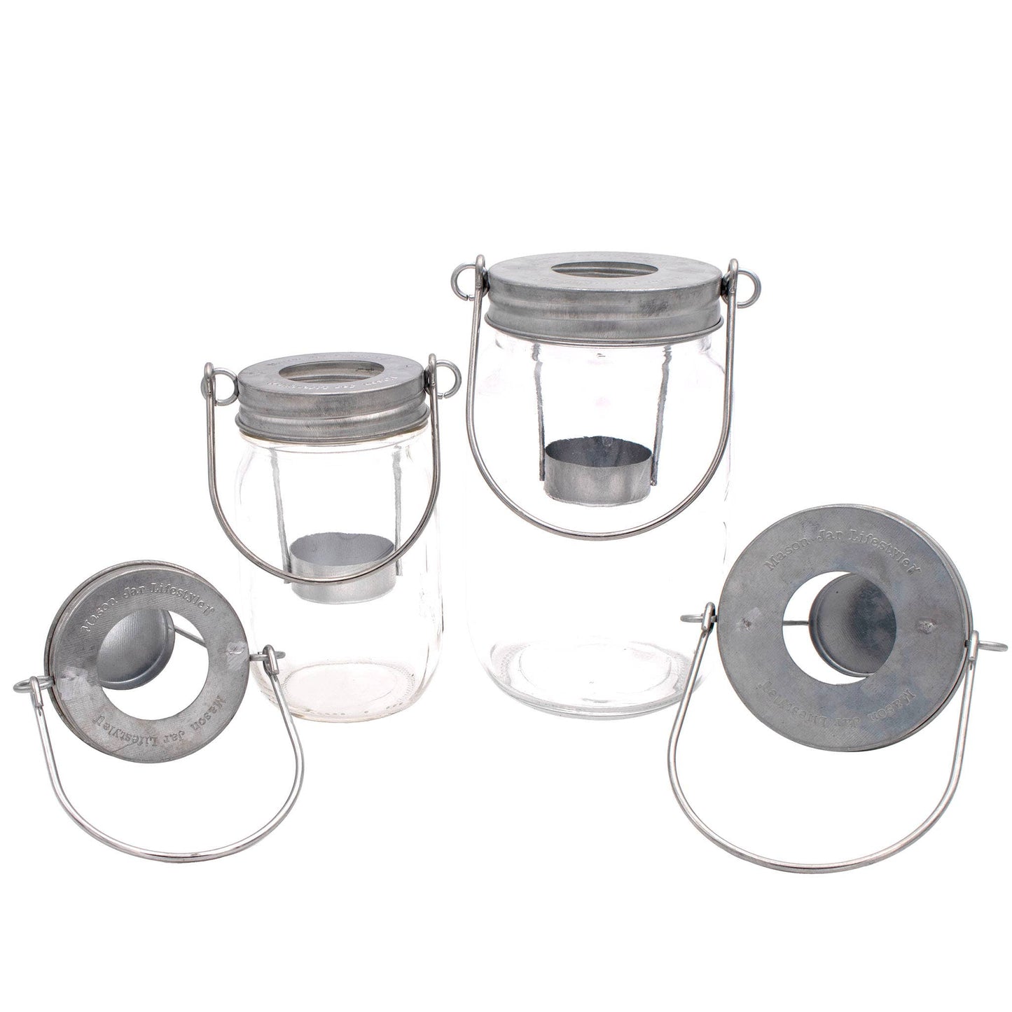 Galvanized Metal Tea Light Candle Holder Lids With Handles (Set of 3)