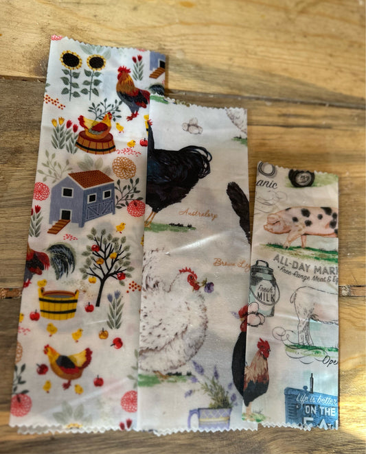 Set of 3 Farm Pattern Bees Wax Wraps
